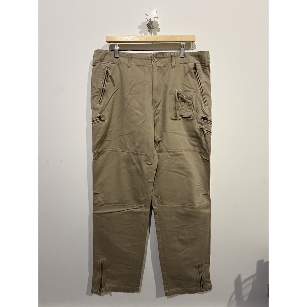 Blunauta BON Khaki Cargo Pants Mens Multi Zip Pockets Cotton - Size 38